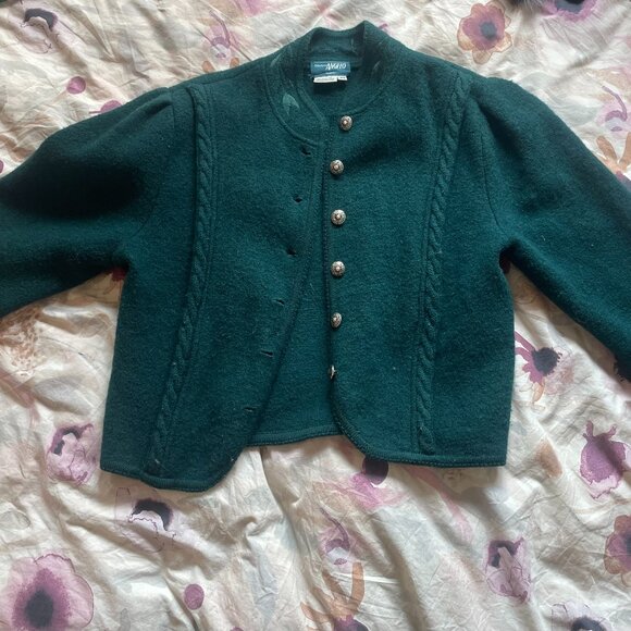 Vintage 100% wool forest green button-up cardigan - Picture 1 of 5